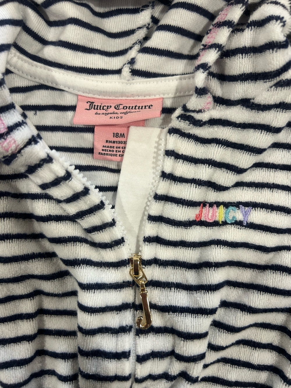 Y2K Vintage Juicy Couture Kids Striped Hooded Zip-Up Sleeveless Shorts One Piece